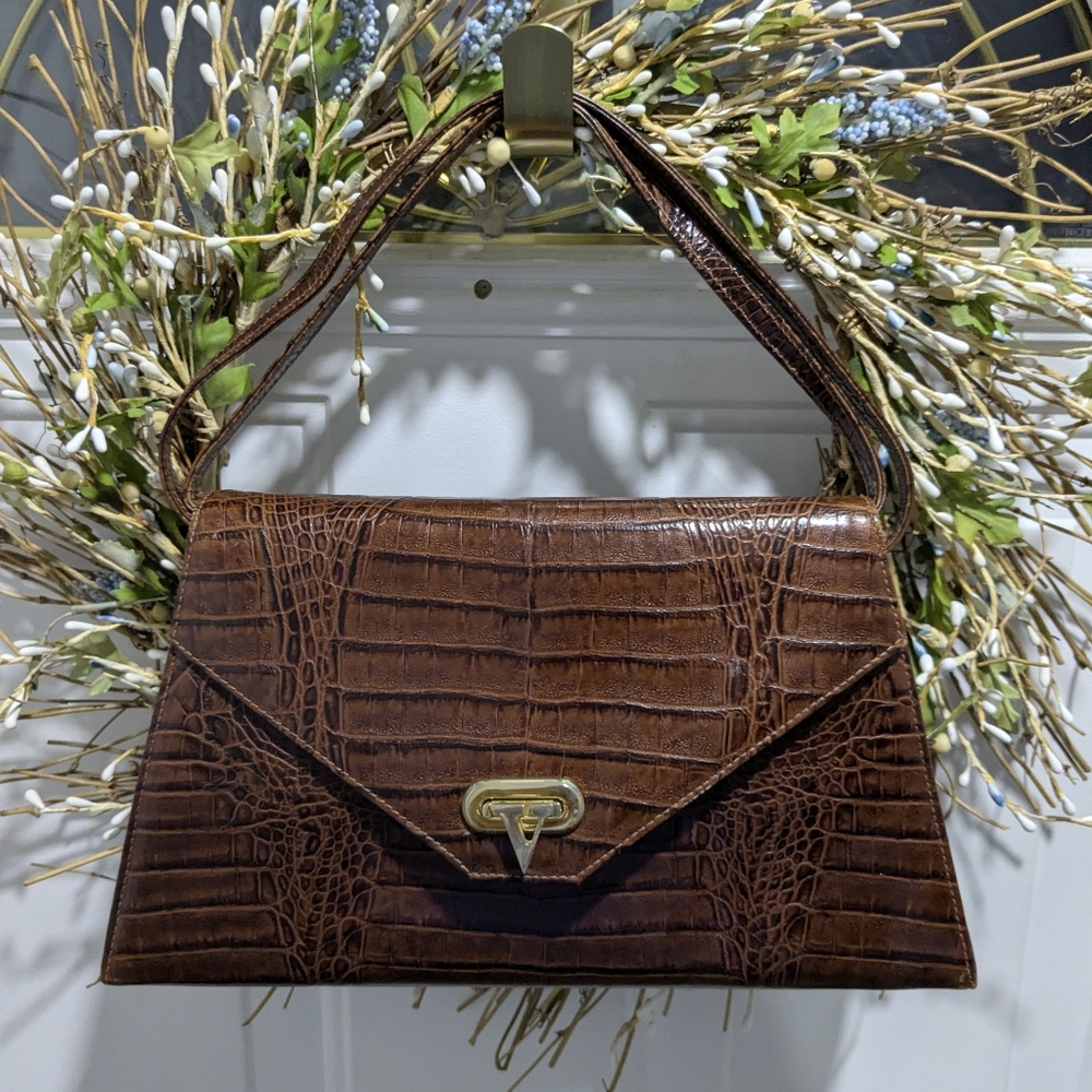 Vintage Valentino Garavani Crocodile-Embossed Leather Bag